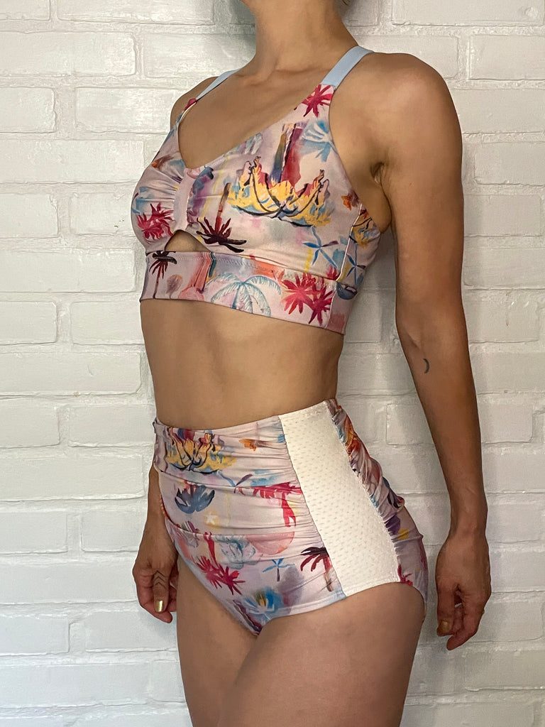 SWIM: Delia Hi-Waisted Ruched Bottoms - Limited Edition Juan José Heredia Palm Playland Print