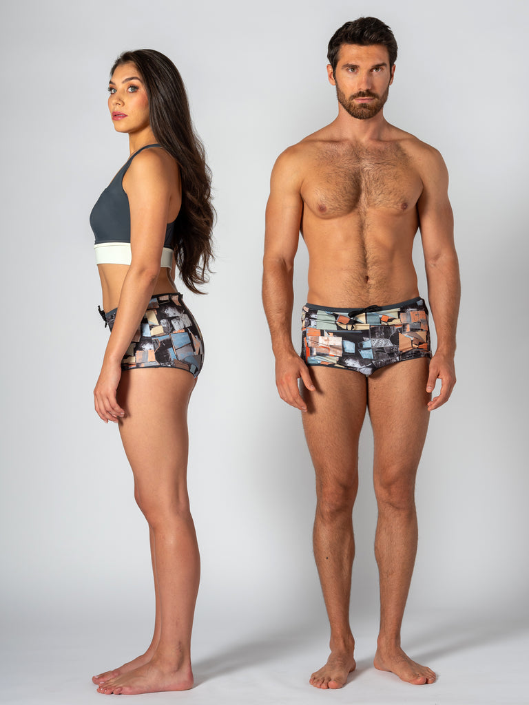 Unisex Water Short - Reversible Paint Chip Print / Grey