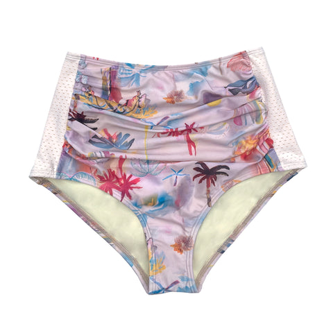 SWIM: Delia Hi-Waisted Ruched Bottoms - Limited Edition Juan José Heredia Palm Playland Print